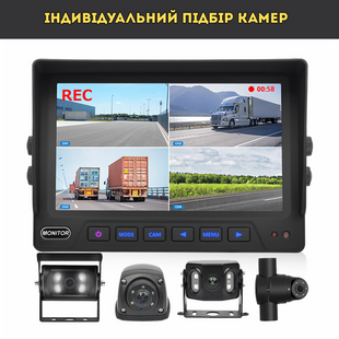 (c)Недорогой монитор-видеорегистратор EM-928HQ + 4 камеры для кругового обзора, универсальный для фур, агротехники и спецтехники copy_871 фото